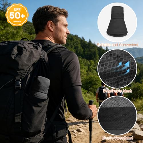 Sun Hat for Men Women UV Protection Wide Brim Fishing Hats Breathable UPF 50+ Boonie Bucket Hats Beach Safari Hiking Garden - color: Dark Grey&black