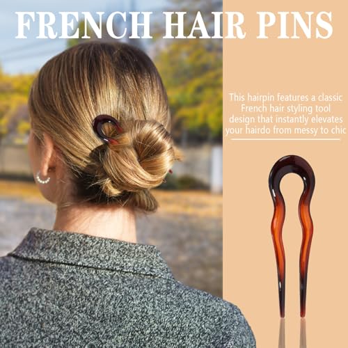 6PCS French Hair Pins for Thick Hair, French Pins Hair Styling, French Hair Pin for Women Fine Hair Accessories, French Twist Pin Wavy U Shaped Valentine's Day Gifts(Amber) - color: Amber-B