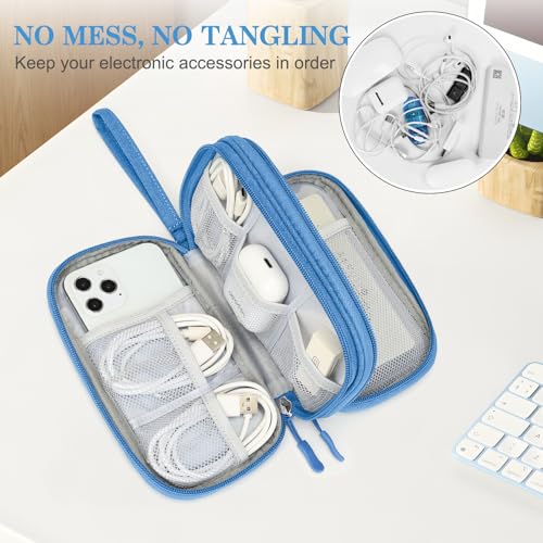 FYY Electronic Organizer, Travel Organizer Bag Pouch, Electronic Accessories Carry Case, Portable Waterproof Double Layers All-in-One Storage Bag for Cable, Cord, Charger, Phone, Earphone, Cyan - color: Cyan, style: Small