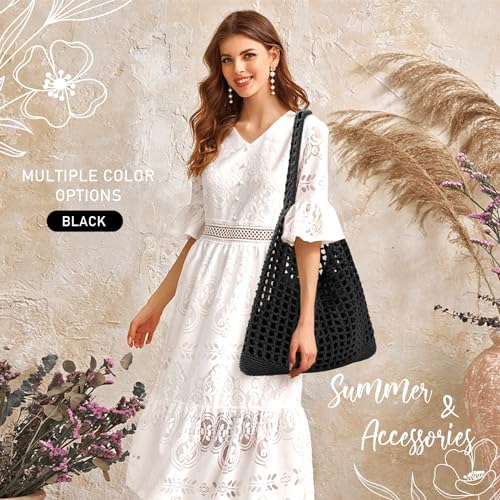 EIMMBD Crochet Bags for Women Beach Totes Bags Aesthetic Summer Tote Shoulder Hippie Bag Knit Bag - color: Standard Black-b