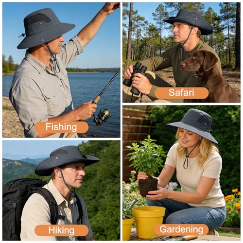 Sun Hat for Men Women UV Protection Wide Brim Fishing Hats Breathable UPF 50+ Boonie Bucket Hats Beach Safari Hiking Garden - color: Dark Grey&light Grey