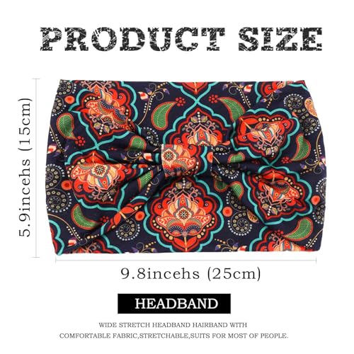 Acenail Wide Boho Headbands Turban Knotted Head Wraps Floral Elastic Non Slip Hairbands Workout Yoga Hair Scarfs Bohemian Fashion Hair Accessories for Women 4Pcs (Stylish) - color: Stylish