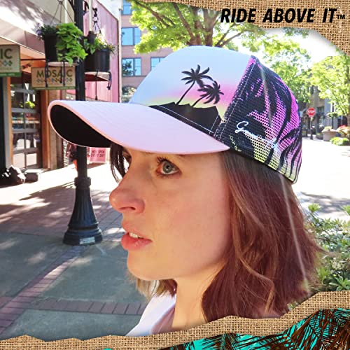 Grace Folly Beach Trucker Hats for Women- Snapback Baseball Cap for Summer - color: Pink Palm Tree- Mesh Print
