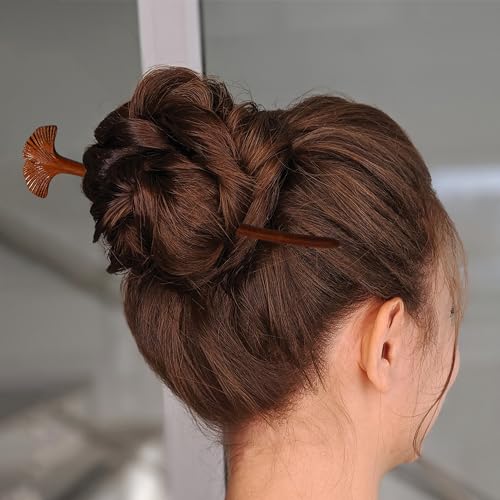 Traditional Chinese Hair Sticks, Retro Wooden Hair Pins, Used for Long Hair Accessories Buns, Hanfu Dressing Accessories（Ginkgo Biloba） - color: ginkgo biloba