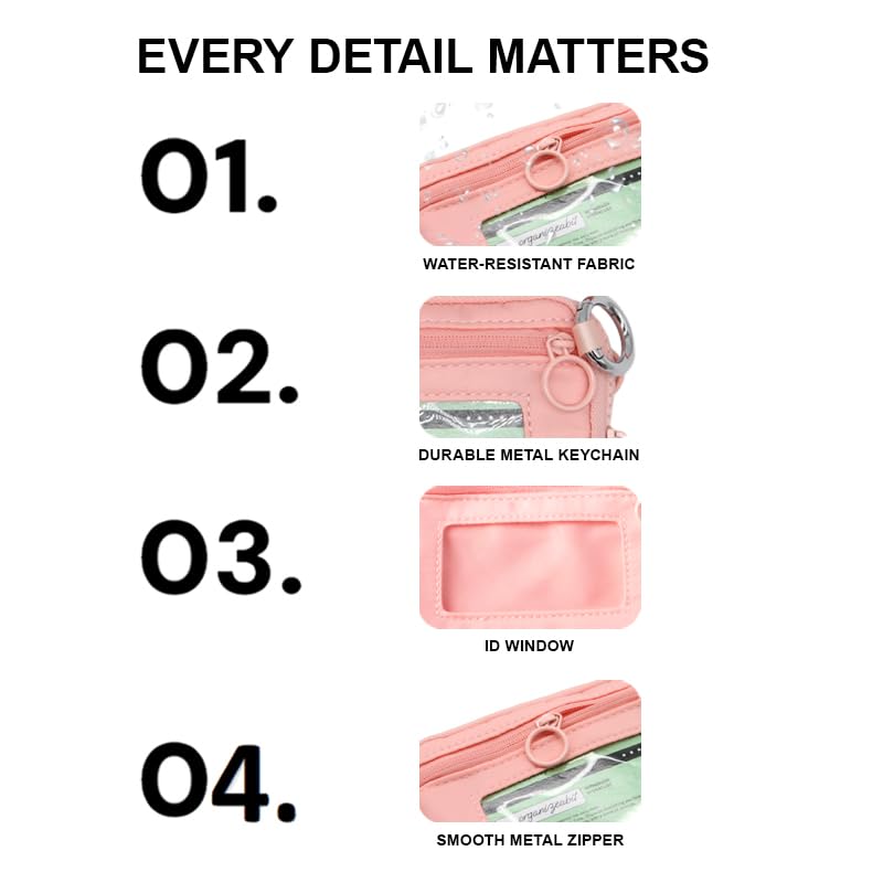 Nylon Wristlet Wallet for Women,Quilted RFID Blocking Small Zipper Coin Purse Keychain Wallet with ID Window Lightweight Travel Wristlet wallet - color: Pink