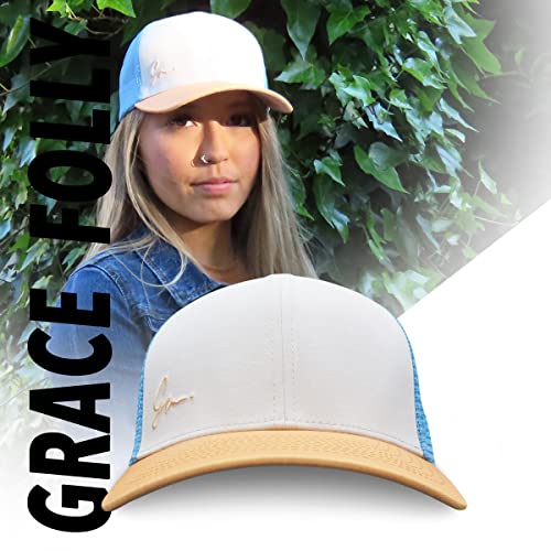 Grace Folly Beach Trucker Hats for Women- Snapback Baseball Cap for Summer - color: Classic Blue & Peach