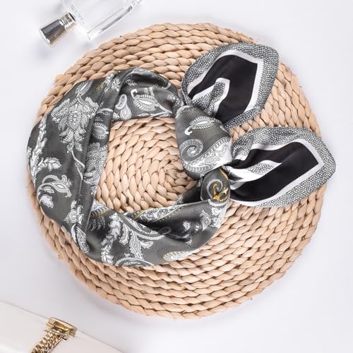 27.5 Inches Silk Head Scarf for Women Satin Hair Scarf Silk Wrap Neck Square Scarves Feeling Scarf Boho Headwear - color: Back-small Cashews