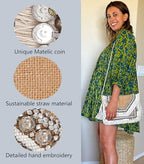 Embroidered Straw Clutch Purse – Summer Beach Boho Designer Woven Envelope Handbag for Women, Vacation Gift - style: Geometric