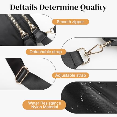 Spacious Nylon Checkered Crossbody Bum Bag for Women, Fashion Checkerboard Fanny Pack Purse with Anti-theft Pocket, Adjustable Wider Strap Wasit Bag - color: Black