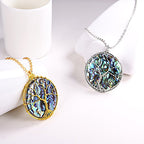 FOCALOOK Stainless Steel Wire Wrapped Tree of Life Abalone Necklaces Handmade Costume Jewelry Long Necklaces for Women (Send Gift Box) - style: 03.Round Shaped-Silver