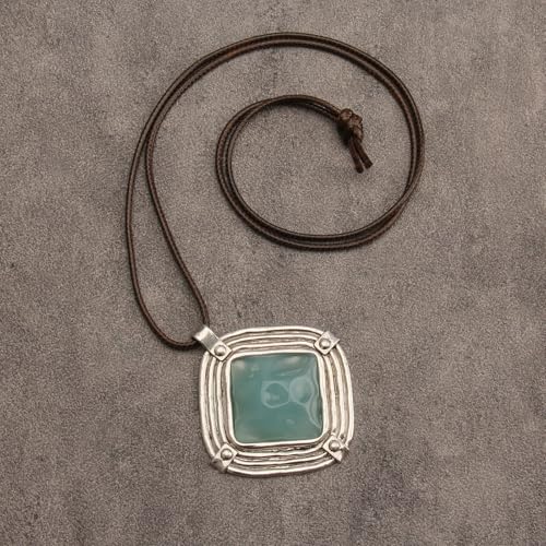 Boho Necklaces for Women Cord Necklace with Pendant Long Silver Necklace Vintage Sweater Necklace Hippie Jewelry for Women Girls Gifts - style: Blue Turquoise Necklace