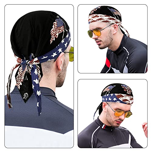 DOCILA 3 Pcs Do Rags for Men Skull Cap Bandana Hat Breathable Helmet Linner Beanie - color: A-navywhiteblue