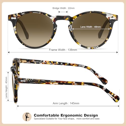 CARFIA Polarized Sunglasses for Women: Acetate Frame, Small/Medium Size, UV400 Protection - Anti Glare CA5288 - color: 2. Tortoise Frame Gradient Brown Lens