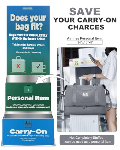 Travel Duffel Bag, 18x14x8 Inches Travel Bag Spirit with Shoes Compartment, Weekender Overnight Bag for Women with Trolley Sleeve, Carry On Bag for Airplanes Sport Tote Gym Bag SlateGrey - color: H10-SlateGrey, size: Large