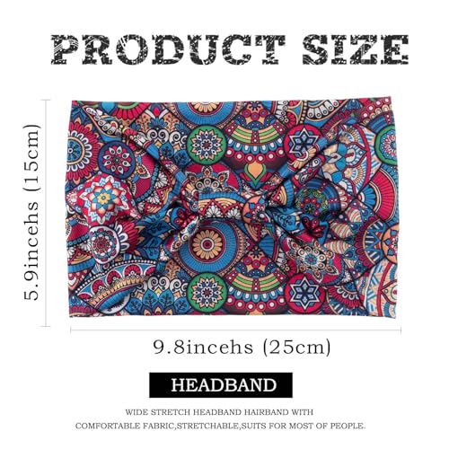 Acenail Boho Wide Headbands Knotted Hairbands Non Slip Printed Head Wraps Turban Workout Head Bands Elastic Yoga Hair Scarfs Bohemian Fashion Hair Accessories for Women 4Pcs (Fashion) - color: Fashion