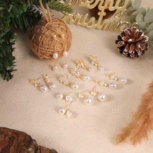 Hayopi Pearl Earrings for Women - Dainty Gold Dangle Drop Earrings, 14k Gold Plated Cute Bow Design, Hypoallergenic Pearl Studs, Wedding Jewelry Gifts - color: GOLD-Inverted Pearl