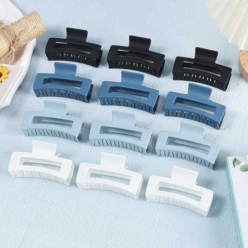 Sisiaipu 12 Pcs Medium Hair Clips, 3.5 Inch Square Claw Clips for Thick and Thin Hair - Blue - color: Blue