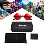 Joopin Retro Small Round Sunglasses Hippie Circle Sun Glasses Polarized UV400 Protection Metal Shades for Men Women - color: A07-black Frame Tint Red Lens