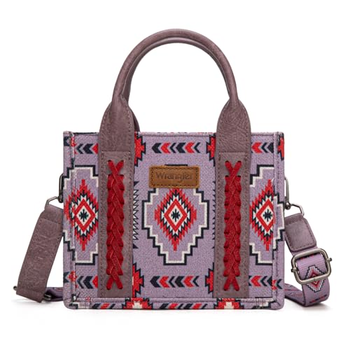 Wrangler Mini Aztec Tote Bag for Women Boho Small Top Handle Purse with Adjustable Strap - color: Boho Purple