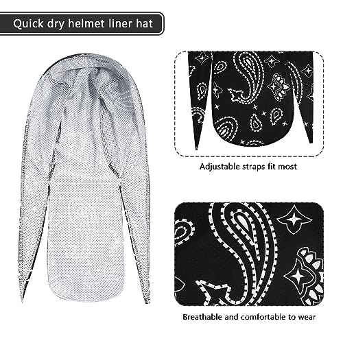 DOCILA 3 Pcs Do Rags for Men Skull Cap Bandana Hat Breathable Helmet Linner Beanie - color: Blackwhitered