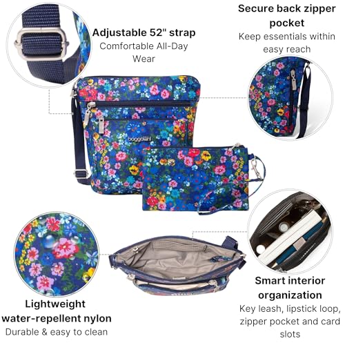 Baggallini Pocket Crossbody Bags for Women 8x8 Small Lightweight Durable Water-resistant Travel Purse W/Rfid - color: Flower Market