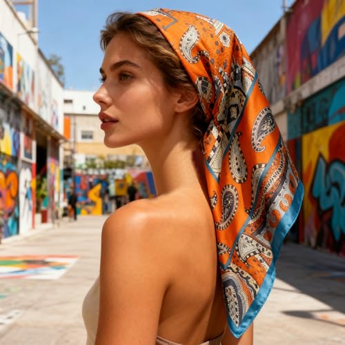 XL 43 Inch Extra Large Square Scarf Fashion Scarves Silk Feeling Hair Scarf Wrapping Scarfs Night Sleeping Headscarf - color: Ba1023