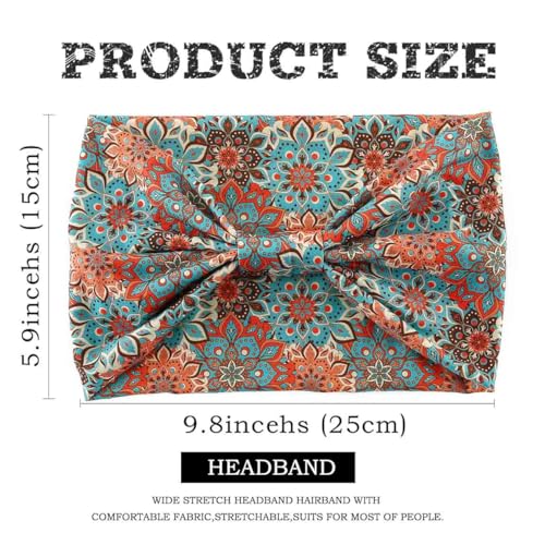 Acenail Wide Headbands Women Boho Turban Knotted Headband Floral Elastic Non Slip Hairband Workout Yoga Head Scarfs Bohemian Headwraps Fashion Hair Accessories for Women 4Pcs (Floral) - color: Floral