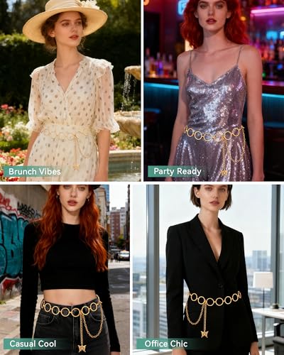 AWAYTR Cute Chain Belts for Women - Metal Waist Chain Belt for Dresses Jeans Country Concert Outfit - color: Gold-circle