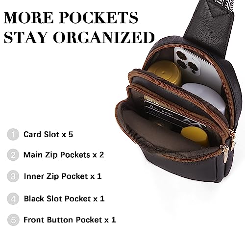 BOSTANTEN Small Sling Bag Crossbody Bags for Women Trendy Crossbody Purse Leather Chest Bag - color: A-black & Brown