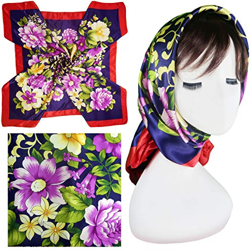 4 Pc Set Large 35 x 35 inches Satin Square Scarves Neck Hair Head Scarf Bundle - color: Set Y19