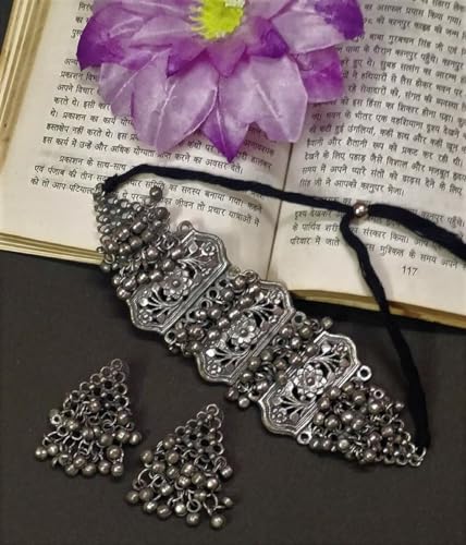Fashion Indian Ethnic Afghani Oxidized Silver Indian Tribal Bohemian Gypsy Choker Necklace Jewelry Women