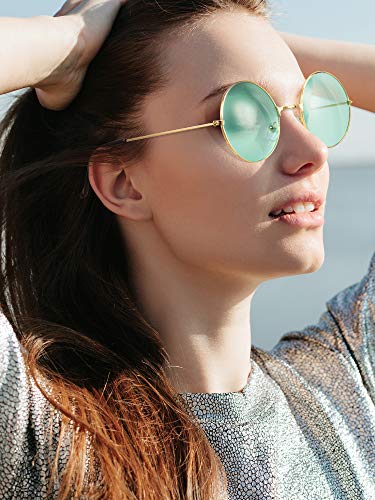 Blulu 12 Pairs 60s 70s Hippie Circle Sunglasses for Women Men Retro Glasses Round Tinted Lens Sunglasses Pack Vintage Hipster Small Hippie Eyewear for Men Women Masquerade Costumes Party Gifts