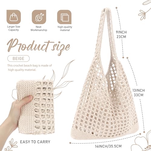 EIMMBD Crochet Bags for Women Beach Totes Bags Aesthetic Summer Tote Shoulder Hippie Bag Knit Bag - color: Standard Beige-b