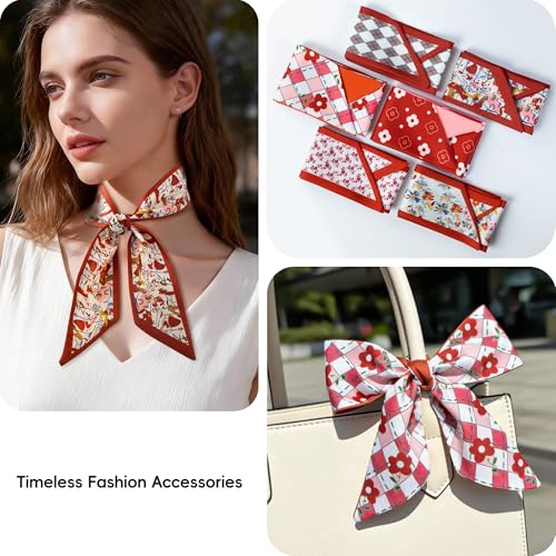 ZXZH 6 Pack Fashion Scarves for Women, Versatile Boho Head Scarf, Satin Scarf for Hair, Neck, Wrist, and Purse Accessories - color: Vintage Rust/Red