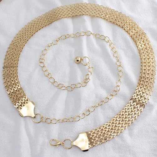 Women's Sparkly Gold Chain Belt 1in Wide Glitter Waist Belt for Wedding Dress Formal Waist 25" Upto 40"