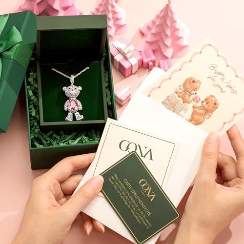 Swarovski Crystal Teddy Bear Necklace, White Gold Plated, Playful Movable Design, Sweet Warmth & Love Symbol Jewelry Gift for Women Teens Girls, Gift-Ready Packaging - style: White Gold Plated Brass