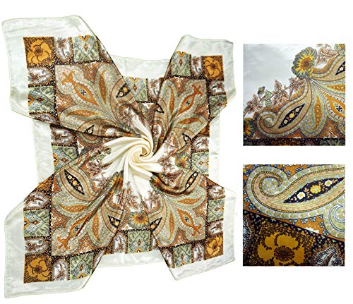 4 Pc Set Large 35 x 35 inches Satin Square Scarves Neck Hair Head Scarf Bundle - color: Set Y16