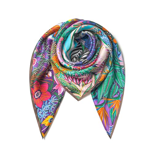 SHIROUYU 100% Pure Mulberry Silk Scarf 35" Large Square Lightweight Headscarf –Women’s Hair Wraps The shawl-With Gift Packed - color: Colorful