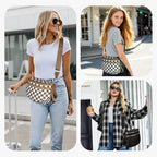 Spacious Nylon Checkered Crossbody Bum Bag for Women, Fashion Checkerboard Fanny Pack Purse with Anti-theft Pocket, Adjustable Wider Strap Wasit Bag - color: Black