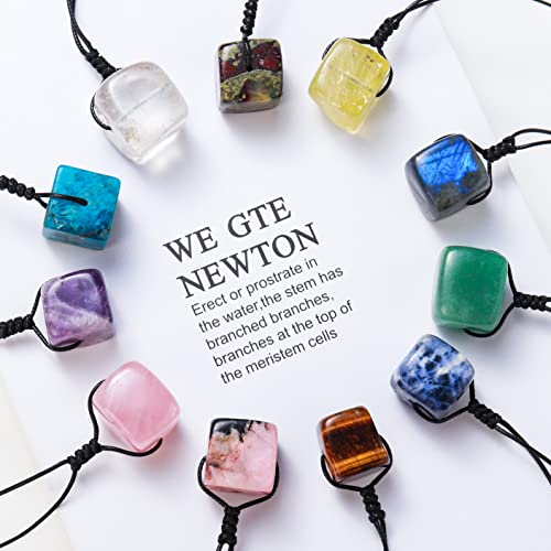 Runyangshi Opal Stone Healing Crystal Square Pendant 0.59"-0.78"(1.5-2cm) Tumbled Polished Stones Necklace Meditation Reiki Energy Amulet Bohemia for Men Women Hand-Woven Rope Gift - color: Opal