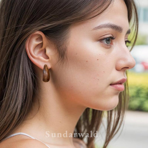 1.1" Brown Circle Hoop Earrings Studs for Women, Lightweight Wood Boho C-shaped Round Hippie Wooden Earrings Studs Bohemian Jewelry