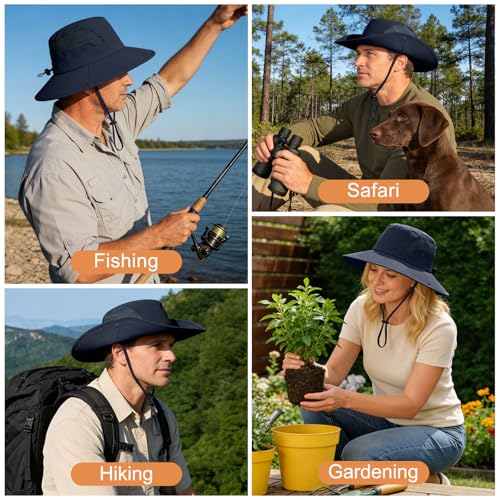 Sun Hat for Men Women UV Protection Wide Brim Fishing Hats Breathable UPF 50+ Boonie Bucket Hats Beach Safari Hiking Garden - color: 1 Pack Navy-1