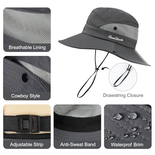 Womens Sun Hat - Sun Hats for Women with Ponytail Hole, Foldable Wide Brim Cooling Mesh Beach Fishing Hat for Outdoor - color: Grey