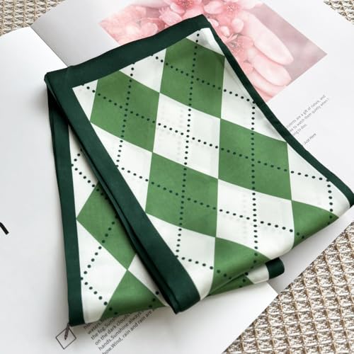 Silk Head Scarf for Hair Fashion Headwrap for Women Lightweight Neck Tie - color: X016-green Geometry