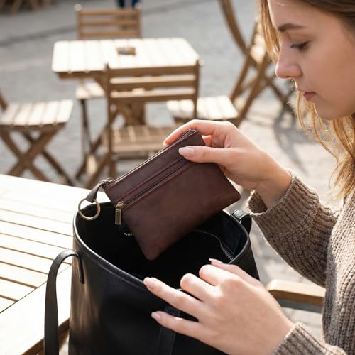 1 Pc Leather Change Purse For Women, Small Wallet With Zipper Mini Coin Purse Wallets, Brown Wallet Card Holder For Women Men