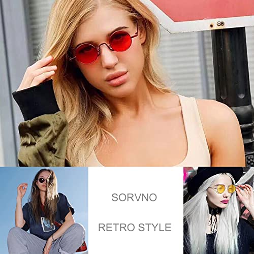 SORVINO Retro Small Round Sunglasses for Men Women Vintage Style Metal Frame - color: Red Frame/Red Lens