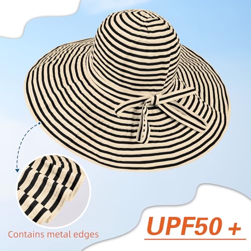 Sun Hat for Men Women UV Protection Wide Brim Fishing Hats Breathable UPF 50+ Boonie Bucket Hats Beach Safari Hiking Garden - color: Black/Beige