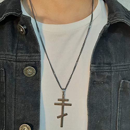 Men's Orthodox Cross Pendant Necklace - Trendy Religious Cross Chain,Hypoallergenic Waterproof Stainless Steel Christian Long Necklaces,Non Tarnish Byzantine Cross Symbol Pendants Necklace for Him - color: 4 Pcs
