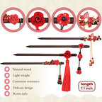Waydress 4 Pcs Asian Hair Stick Accessories for Women Chinese Japanese Hair Chopsticks Clips Retro Geisha Red Wooden Cherry Hairpins Handmade Flower Tassel Geisha Costume for Girl(Classic Style)
