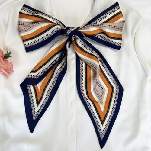 Silk Head Scarf for Hair Fashion Headwrap for Women Lightweight Neck Tie - color: X012-orange & Blue Geometry
